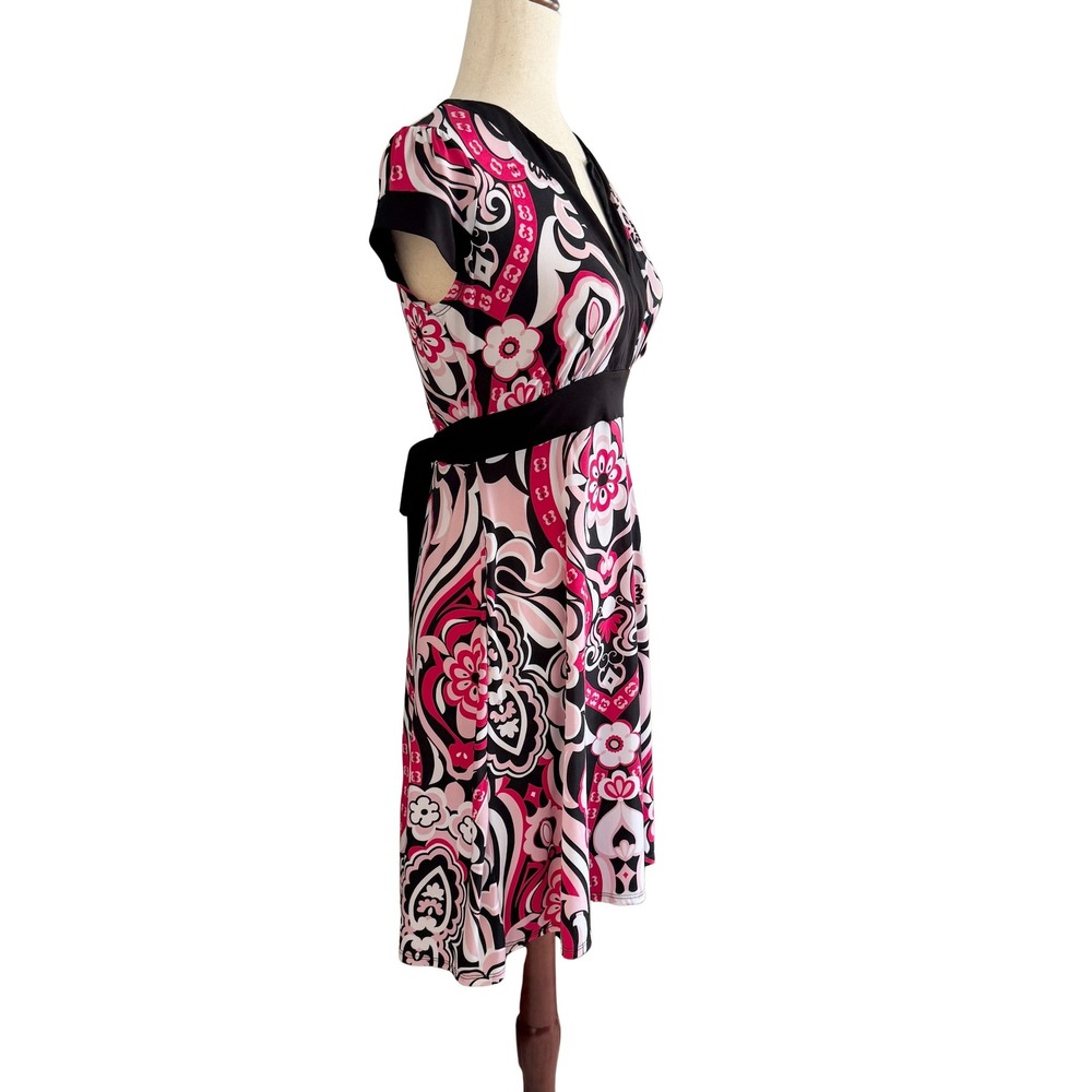 AB studio Women's Size S Black Pink White Floral Y2K Tie Back Babydoll dress - Picture 13 of 13